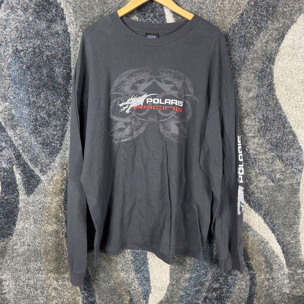 Vintage Y2K Polaris Racing Long Sleeve Shirt Mens 2XL Gray Dragon Graphic